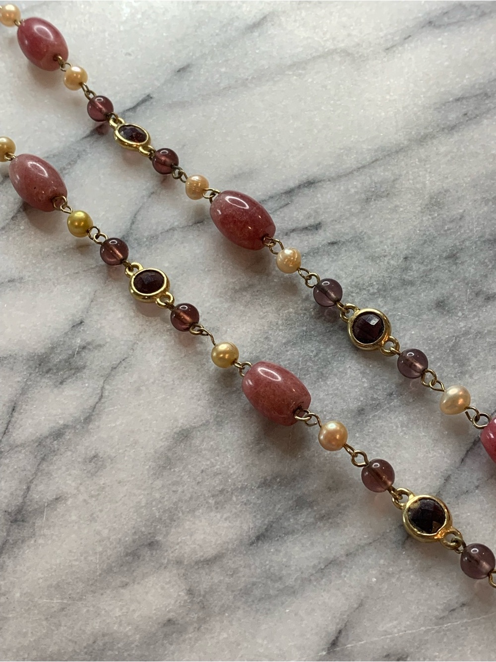 Ann Taylor Pink and Gold Beaded Long Necklace - Picture 2 of 7